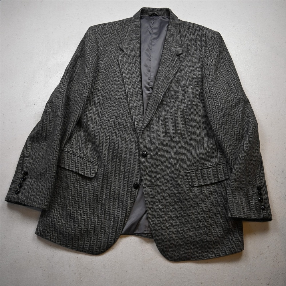 Vtg Joe Namath 48L Gray Herringbone Wool‎ Tweed Mens Blazer Jacket Sport Coat